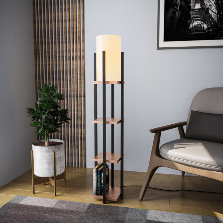 Lampadaire Lampe sur pied Métal Noir et Cuivre H 130 cm avec étagère E27 40 W IP20