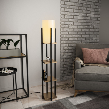 Lampadaire Lampe sur pied Métal Noir et Doré H 130 cm avec étagère E27 40 W IP20