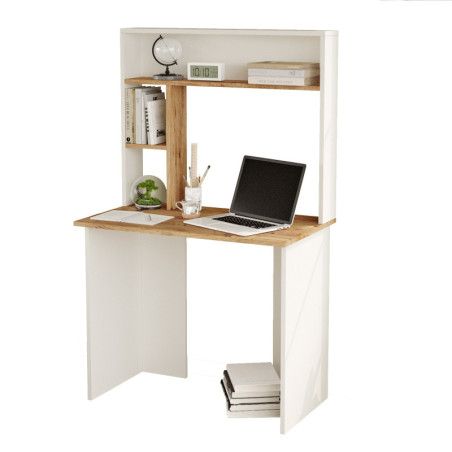 Bureau d'étude Table de travail en bois MDF mélaminé pin atlantique et blanc L 90 cm