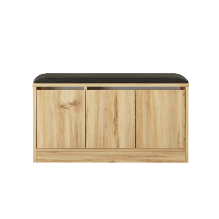 Meuble à chaussures Banc à chaussures en bois MDF mélaminé chêne L 89,6 cm avec assise en cuir PU