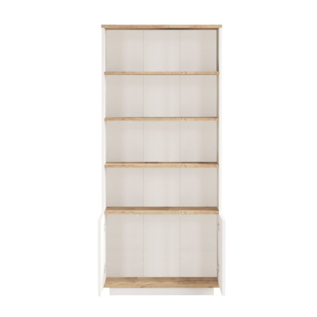 Bibliothèque Étagère en bois MDF mélaminé pin atlantique et blanc H 168,3 cm avec portes push