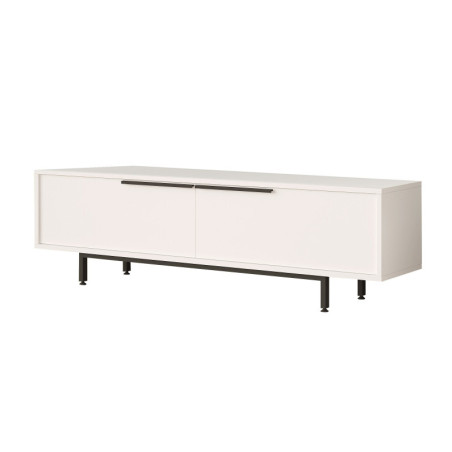 Meuble TV Banc télévision en bois MDF mélaminé blanc L 160 cm avec pieds métal