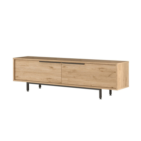 Meuble TV Banc télévision en bois MDF mélaminé noyer L 160 cm avec pieds métal