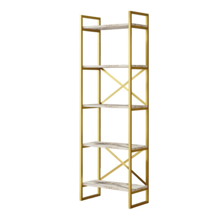 Bibliothèque Étagère en bois MDF mélaminé effet marbre et métal doré H 175 cm