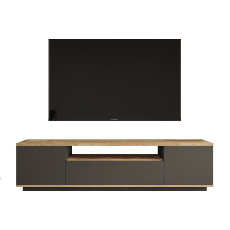 Meuble TV Banc télévision en bois MDF mélaminé pin atlantique et anthracite L 180 cm avec portes push