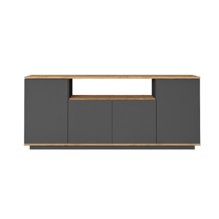 Console Meuble d'entrée en bois MDF mélaminé pin atlantique et anthracite L 180 cm avec portes push