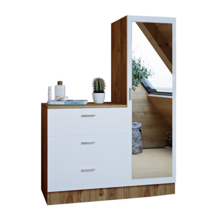Armoire polyvalente Meuble de rangement en bois MDF mélaminé pin atlantique et blanc avec commode 3 tiroirs