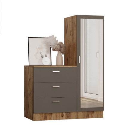 Armoire polyvalente Meuble de rangement en bois MDF mélaminé pin atlantique et anthracite avec commode et cadre métal