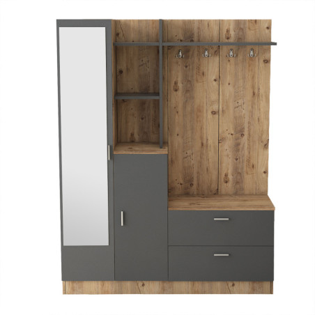 Meuble d'entrée Vestiaire en bois MDF mélaminé pin atlantique et anthracite H 181,8 cm Moderne