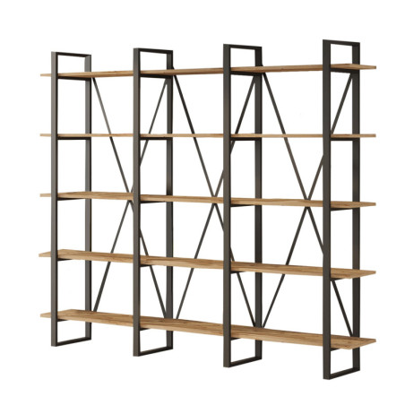 Bibliothèque Étagère en bois MDF mélaminé pin atlantique L 219,6 cm avec cadre métal Industriel
