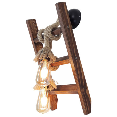 Applique murale Lampe en pin massif noyer L 45 cm 2 lumières E27 40 W IP20 Rustique