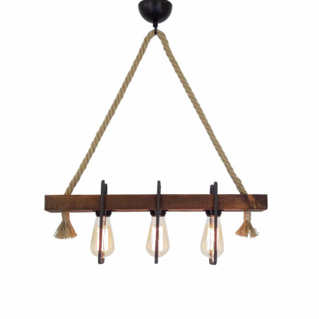 Suspension Luminaire en pin massif noyer L 70 cm 3 lumières E27 40 W IP20 Rustique