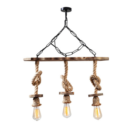 Suspension Luminaire en bois et métal noir L 63 cm 3 lumières E27 40 W IP20 Rustique