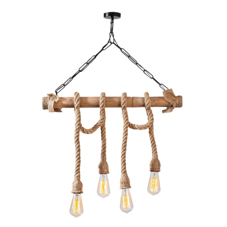 Suspension Luminaire en bois et métal noir L 65 cm 4 lumières E27 40 W IP20 Rustique