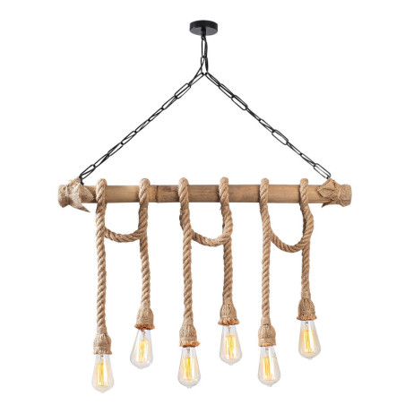 Suspension Luminaire en bois et métal noir L 80 cm 6 lumières E27 40 W IP20 Rustique