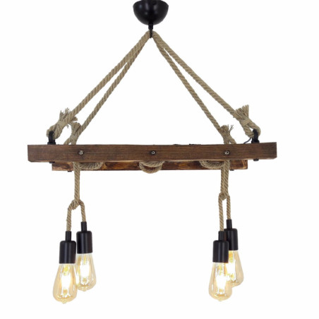 Suspension Luminaire en pin massif noyer L 80 cm 4 lumières E27 40 W IP20 Rustique