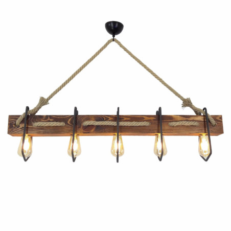 Suspension Luminaire en pin massif noyer L 100 cm 5 lumières E27 40 W IP20 Rustique