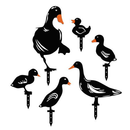 Décoration de jardin Figurines canards en métal noir lot de 6 épaisseur 1,2 mm