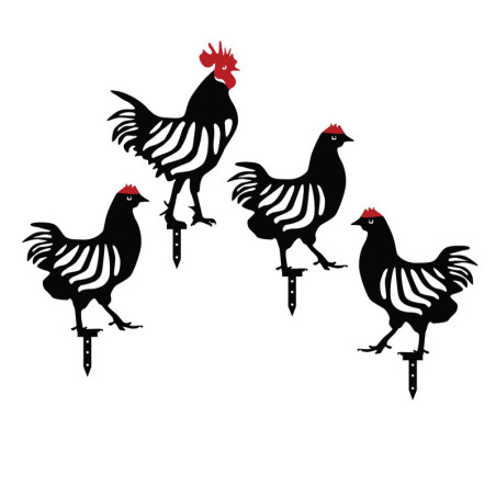 Décoration de jardin Figurines poules en métal noir lot de 4 jusqu'à H 33 cm