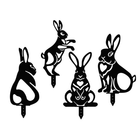 Décoration de jardin Figurines lapins en métal noir lot de 4 jusqu'à H 37 cm