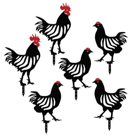 Décoration de jardin Figurines poules en métal noir lot de 6 jusqu'à H 33 cm