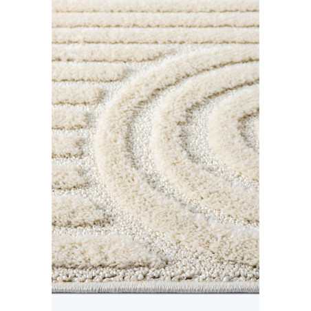Grand tapis de salon en polypropylène frisé crème 200 x 290 cm poils 20 mm