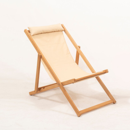 Transat de jardin Bain de soleil en bois de charme crème 59 x 44 x 90 cm pliable