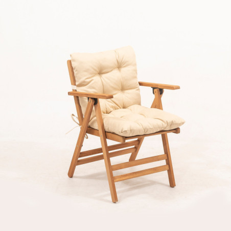 Chaise de jardin en bois de hêtre naturel et crème 45 x 47 x 89 cm