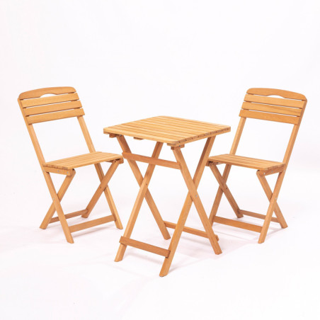 Salon de jardin Ensemble table et 2 chaises en bois de hêtre marron 3 pièces