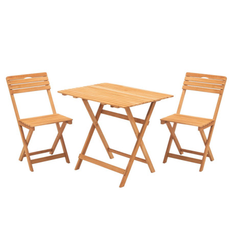 Salon de jardin Ensemble table et 2 chaises en bois de hêtre marron 3 pièces table 80 x 60 cm