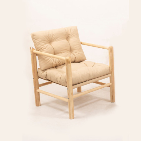 Fauteuil de jardin en bois de châtaignier crème 51 x 51 x 86 cm avec coussin déperlant