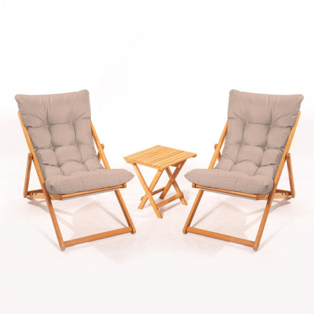 Salon de jardin Ensemble table basse et 2 chaises en bois de hêtre marron et naturel 3 pièces