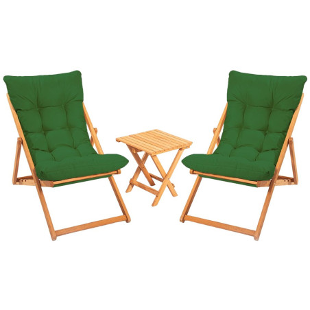 Salon de jardin Ensemble table basse et 2 chaises en bois de hêtre vert et naturel 3 pièces