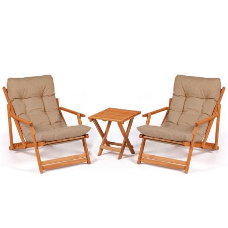 Salon de jardin Ensemble table basse et 2 chaises pliantes en bois de hêtre marron et naturel 3 pièces