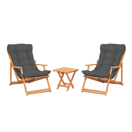 Salon de jardin Ensemble table basse et 2 chaises pliantes en bois de hêtre gris et naturel 3 pièces