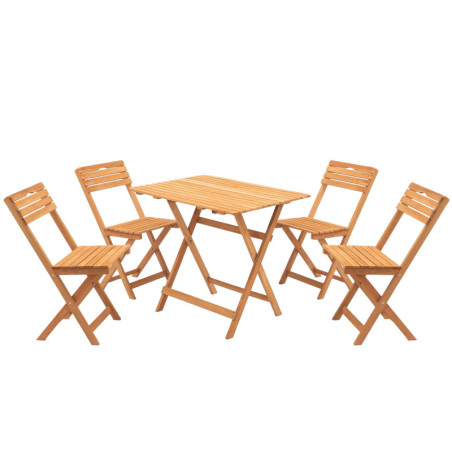 Salon de jardin Ensemble table et 4 chaises en bois de hêtre marron 5 pièces table 80 x 60 cm