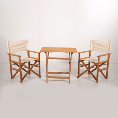 Salon de jardin Ensemble table et 2 chaises en bois de charme crème 3 pièces table 60 x 80 cm