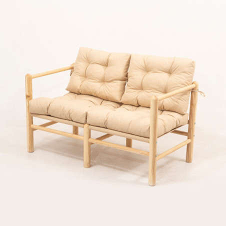 Canapé de jardin 2 places en bois de chêne crème 110 x 51 x 86 cm avec coussins déperlants