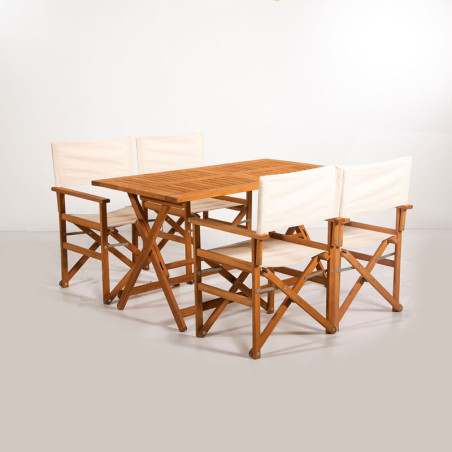 Salon de jardin Ensemble table et 4 chaises pliantes en bois de charme crème 5 pièces