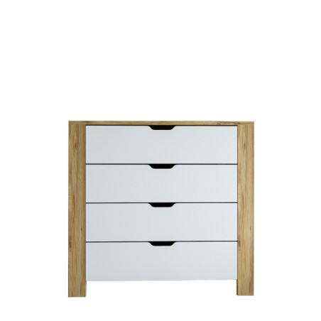 Commode Meuble de rangement en bois MDF mélaminé noyer clair et blanc 90 x 42 x 85 cm