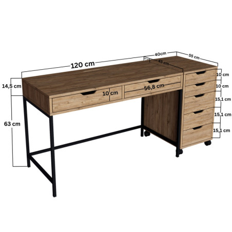 Bureau détude Table de travail en bois MDF mélaminé pin atlantique 160 x 55 x 77,4 cm