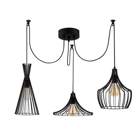 Suspension Luminaire en métal noir Ø114 cm hauteur 130 cm 3 lumières E27 40 W IP20