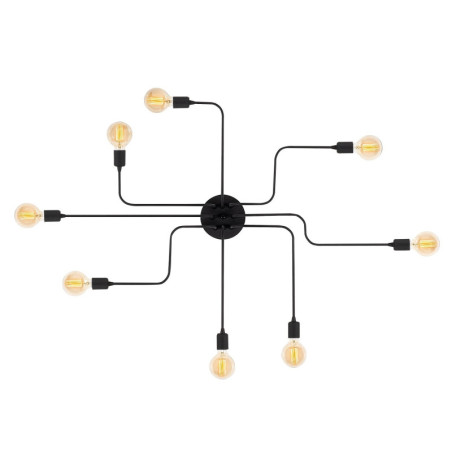Plafonnier Luminaire en métal noir Ø140 cm hauteur 15 cm 8 lumières E27 40 W IP20