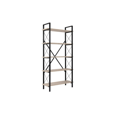 Bibliothèque Étagère en bois MDF mélaminé et métal travertin et noir 90 x 34 x 180 cm Industriel