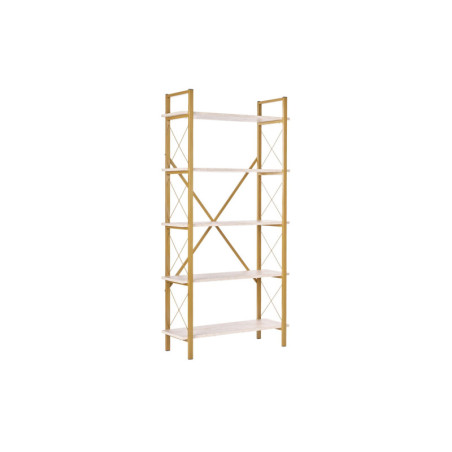 Bibliothèque Étagère en bois MDF mélaminé et métal travertin et doré 90 x 34 x 180 cm Moderne