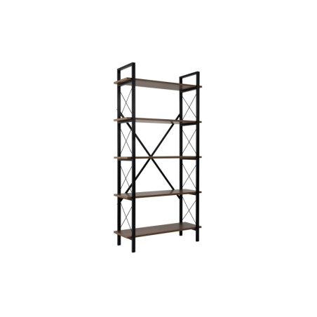 Bibliothèque Étagère en bois MDF mélaminé et métal noyer et noir 90 x 34 x 180 cm Industriel