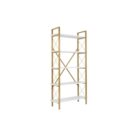 Bibliothèque Étagère en bois MDF mélaminé et métal blanc et doré 90 x 34 x 180 cm Moderne