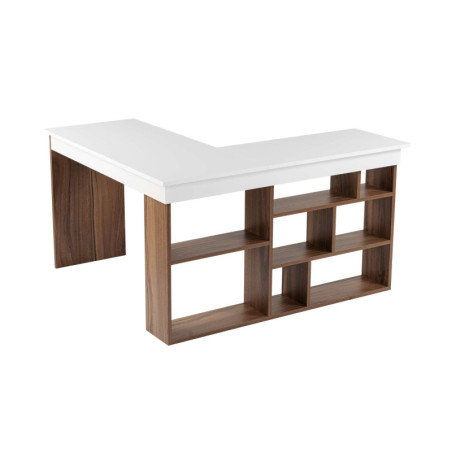 Bureau détude Table de travail en bois MDF mélaminé noyer et blanc 130 x 120 x 72 cm