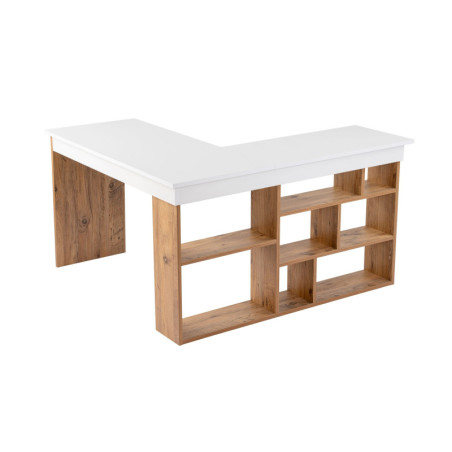 Bureau détude Table de travail en bois MDF mélaminé blanc et pin atlantique 130 x 120 x 72 cm