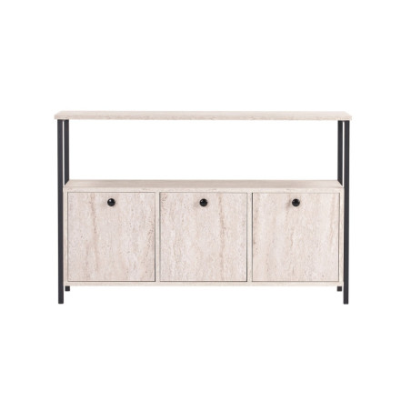 Console Meuble dentrée en bois MDF mélaminé et métal travertin et noir 120 x 30 x 77 cm Industriel